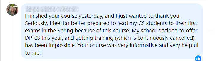 screenshot of a teacher comment